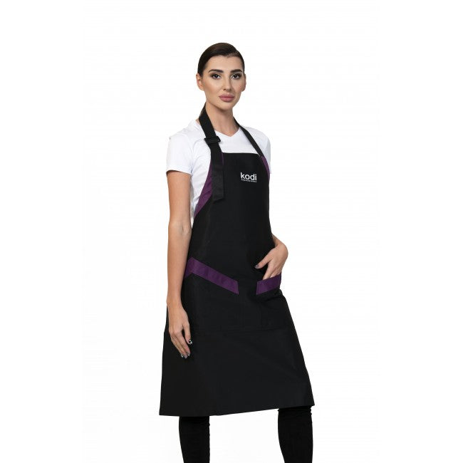 Kodi Apron Black with Purple Inserts, White Logo (long)