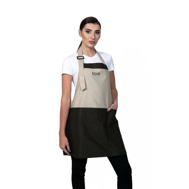 Apron, Color: Beige with Brown Inserts, Black Logo (short)