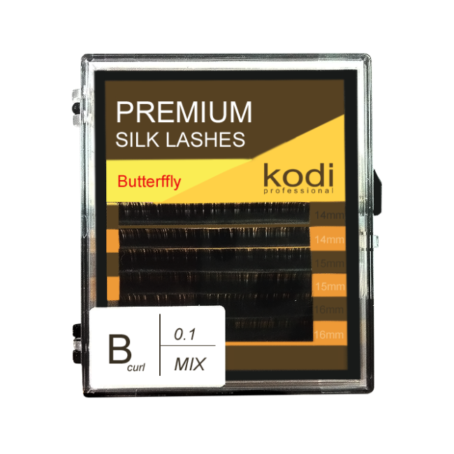 Eyelashes B 0.1 (6 rows: 14/15/16 mm), packaging Butterfly